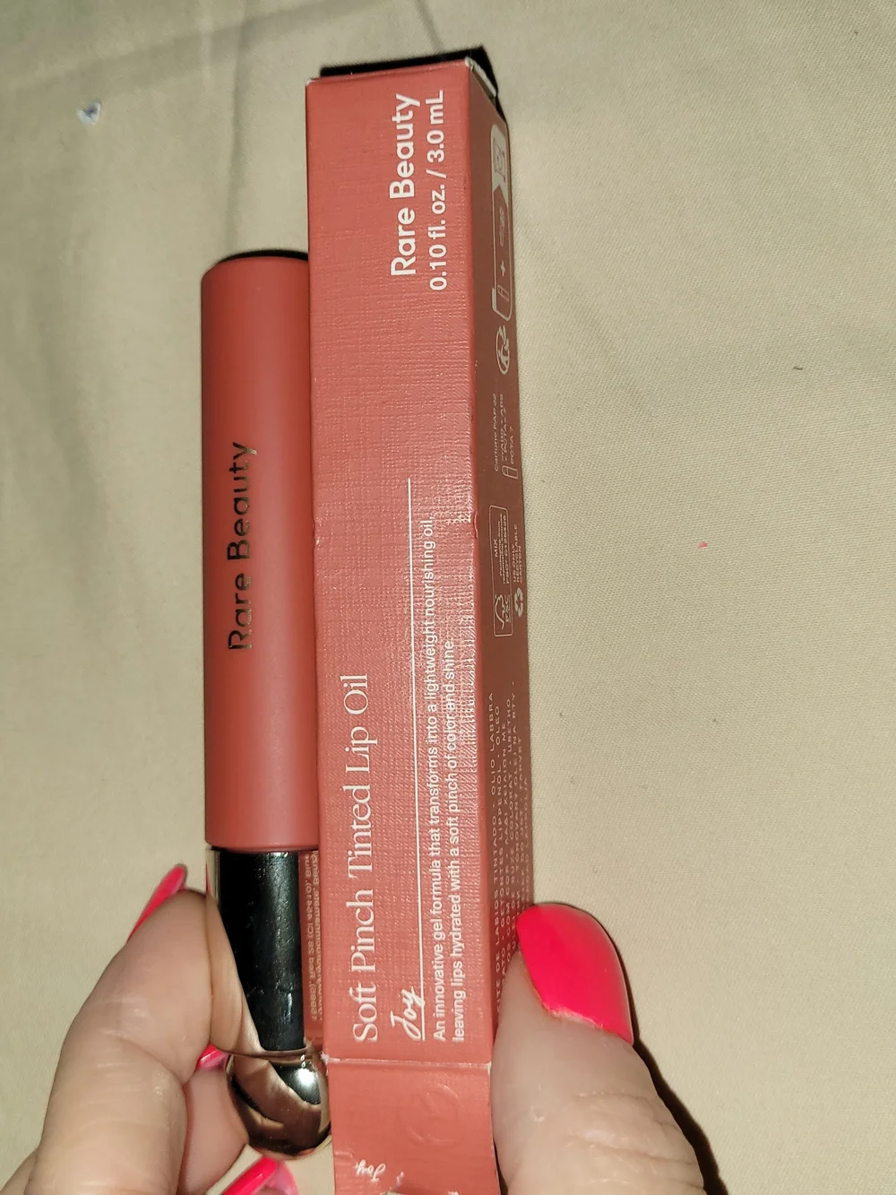Rare Beauty Soft Pinch Tinted Lip Gloss — Joy (Warm Coral-Red)
